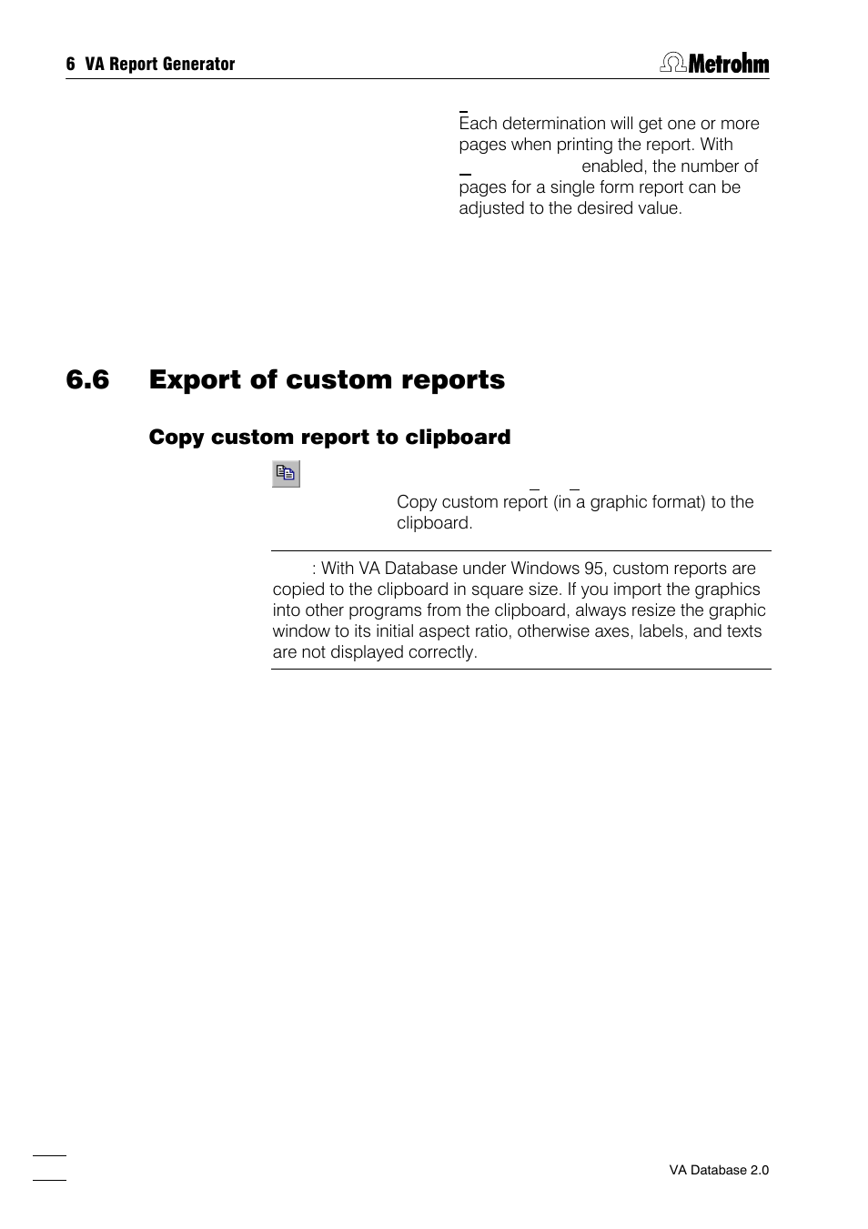 6 export of custom reports, Copy custom report to clipboard | Metrohm 746 VA Trace Analyzer User Manual | Page 75 / 107