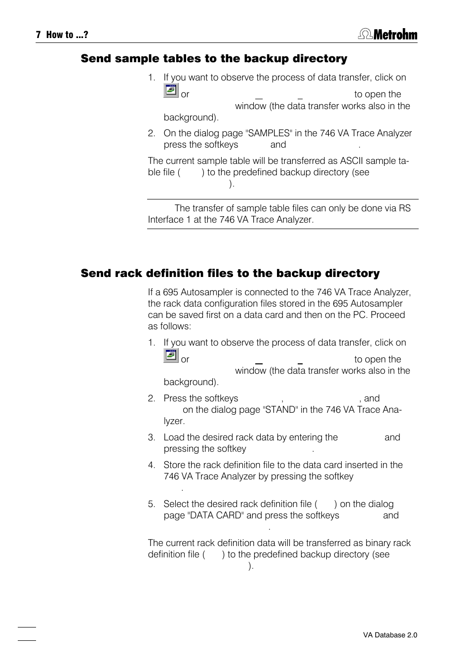 Send sample tables to the backup directory, Send rack definition files to the backup directory | Metrohm 746 VA Trace Analyzer User Manual | Page 79 / 107