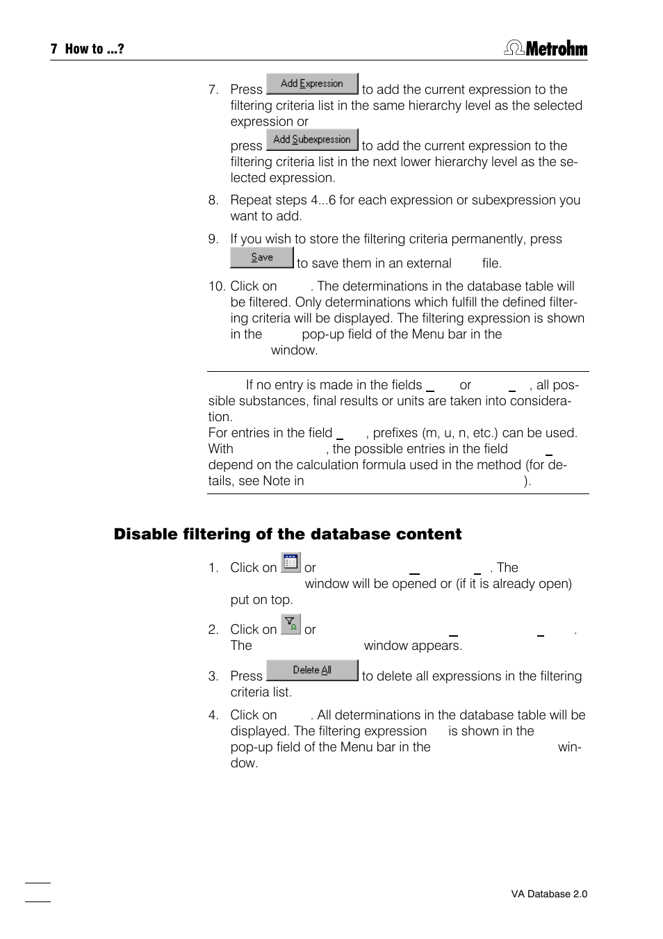 Disable filtering of the database content | Metrohm 746 VA Trace Analyzer User Manual | Page 85 / 107