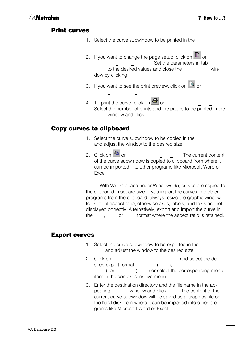 Print curves, Copy curves to clipboard, Export curves | Metrohm 746 VA Trace Analyzer User Manual | Page 92 / 107