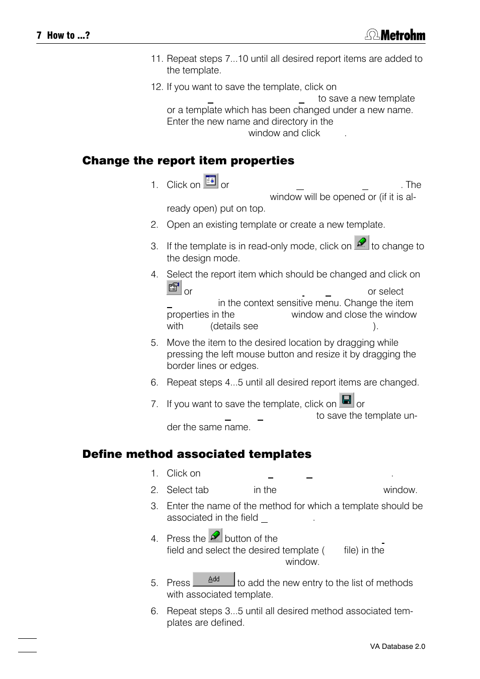 Change the report item properties, Define method associated templates | Metrohm 746 VA Trace Analyzer User Manual | Page 95 / 107