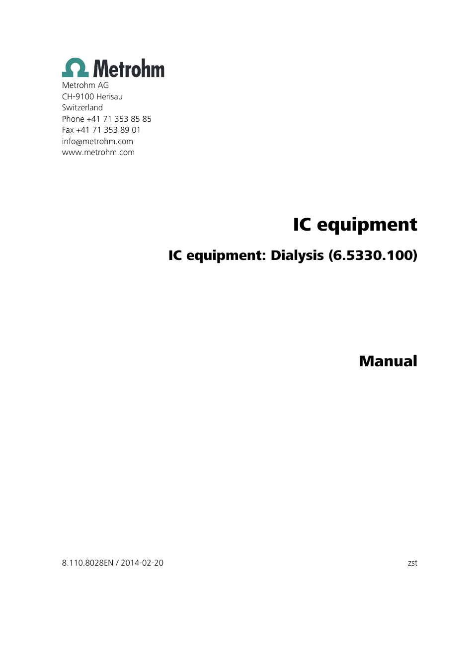 Ic equipment, Manual | Metrohm Inline Dialysis User Manual | Page 3 / 30