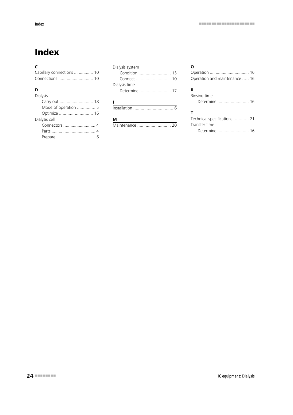 Index | Metrohm Inline Dialysis User Manual | Page 30 / 30