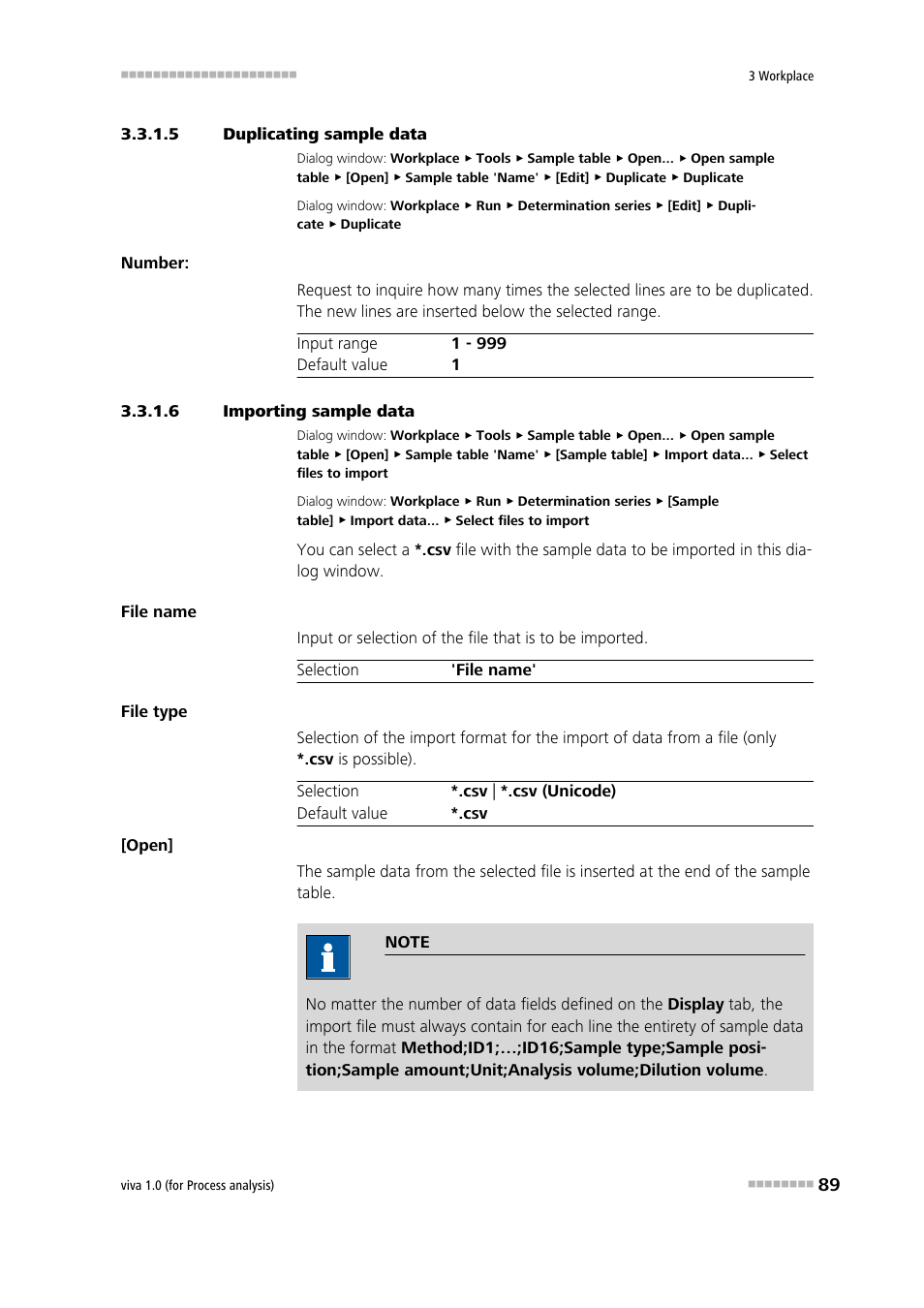 5 duplicating sample data, 6 importing sample data | Metrohm viva 1.0 (process analysis) User Manual | Page 101 / 990