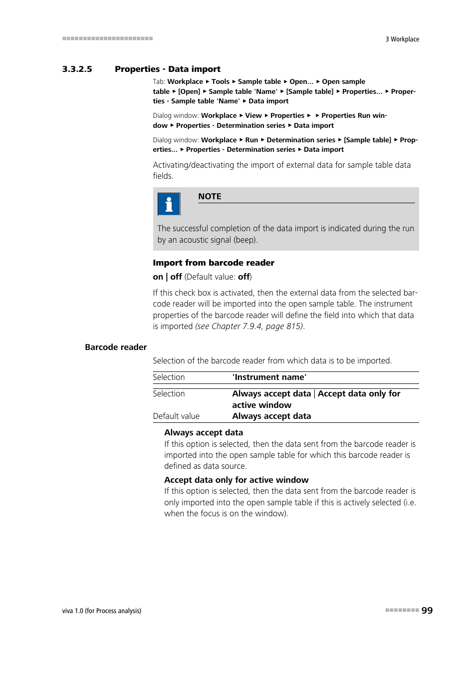 5 properties - data import, Data import | Metrohm viva 1.0 (process analysis) User Manual | Page 111 / 990
