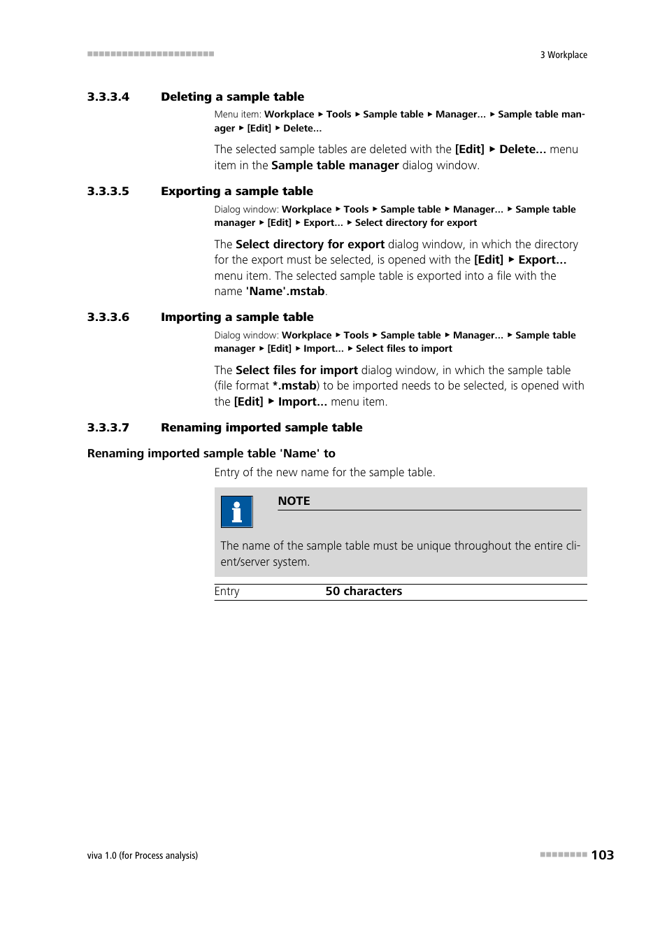 4 deleting a sample table, 5 exporting a sample table, 6 importing a sample table | 7 renaming imported sample table | Metrohm viva 1.0 (process analysis) User Manual | Page 115 / 990