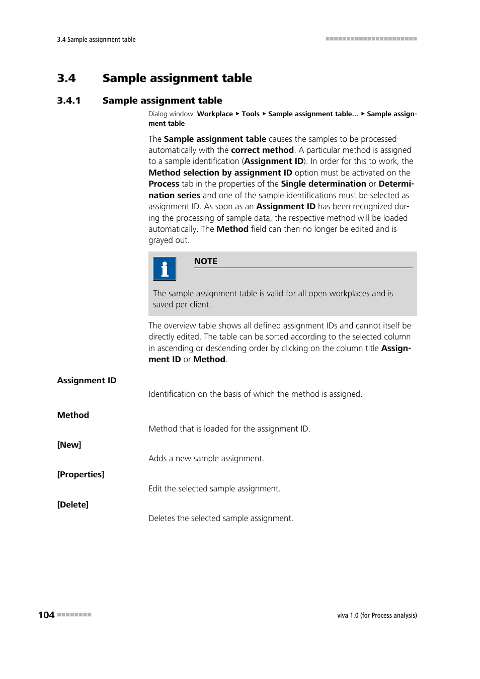4 sample assignment table, 1 sample assignment table, Sample assignment table | Editing the sample assignment table | Metrohm viva 1.0 (process analysis) User Manual | Page 116 / 990