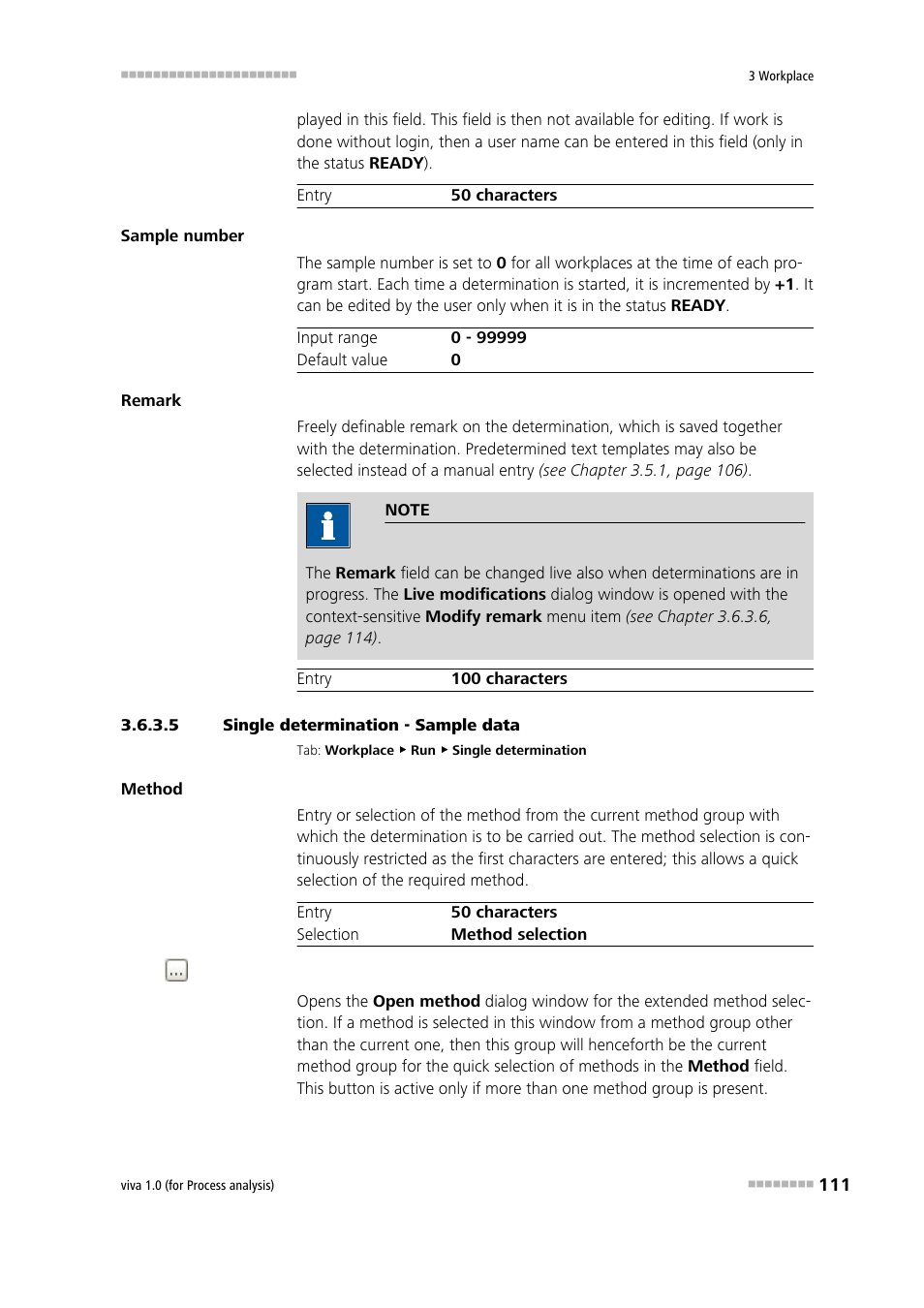 5 single determination - sample data, Entering sample data, Single determination - sample data | Metrohm viva 1.0 (process analysis) User Manual | Page 123 / 990