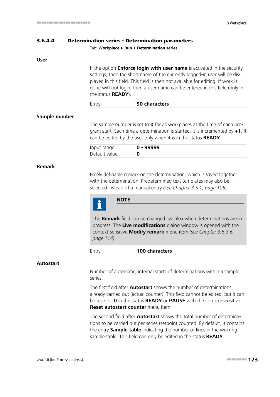 4 determination series - determination parameters, Editing a sample table | Metrohm viva 1.0 (process analysis) User Manual | Page 135 / 990