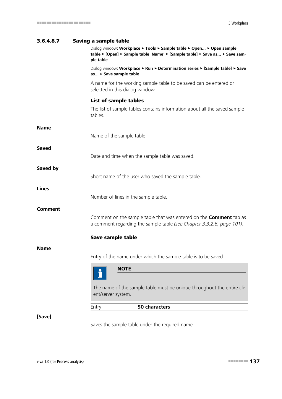 7 saving a sample table | Metrohm viva 1.0 (process analysis) User Manual | Page 149 / 990