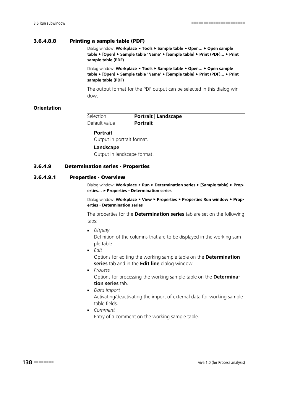 8 printing a sample table (pdf), 9 determination series - properties, 1 properties - overview | Defining properties, Properties | Metrohm viva 1.0 (process analysis) User Manual | Page 150 / 990