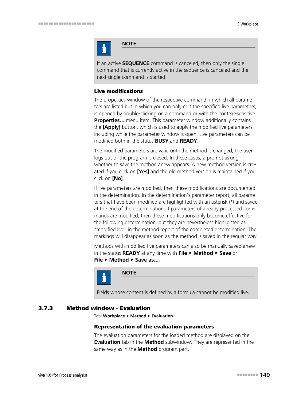 3 method window - evaluation, Method window - evaluation, Modifying parameters live | Metrohm viva 1.0 (process analysis) User Manual | Page 161 / 990