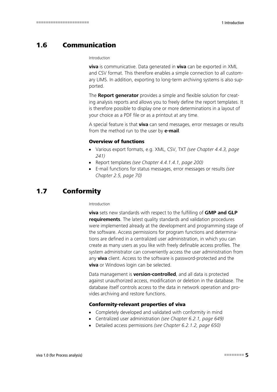 6 communication, 7 conformity, Communication | Conformity, Wide range of import and export functions | Metrohm viva 1.0 (process analysis) User Manual | Page 17 / 990