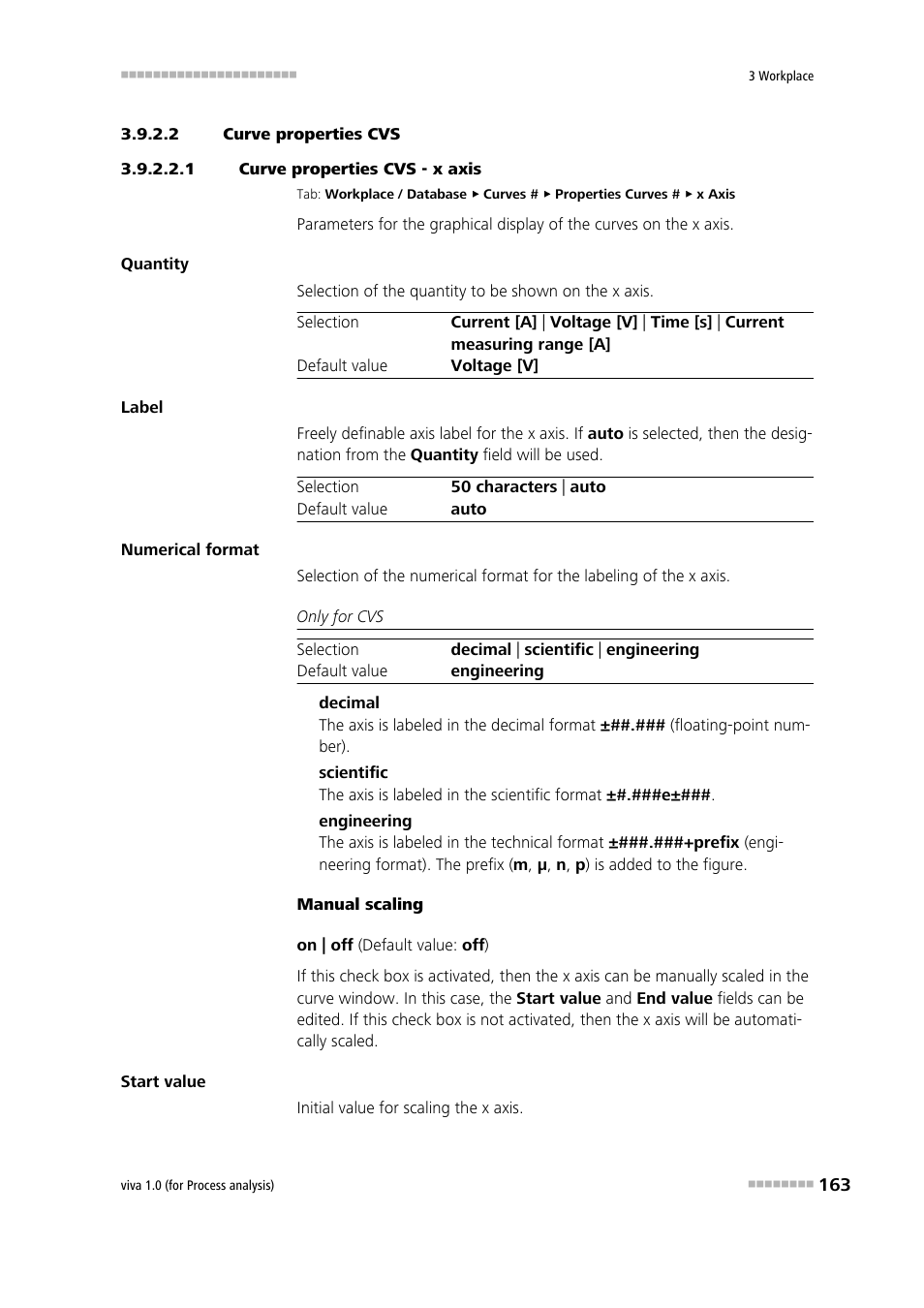 2 curve properties cvs, 1 curve properties cvs - x axis, Defining properties | Metrohm viva 1.0 (process analysis) User Manual | Page 175 / 990