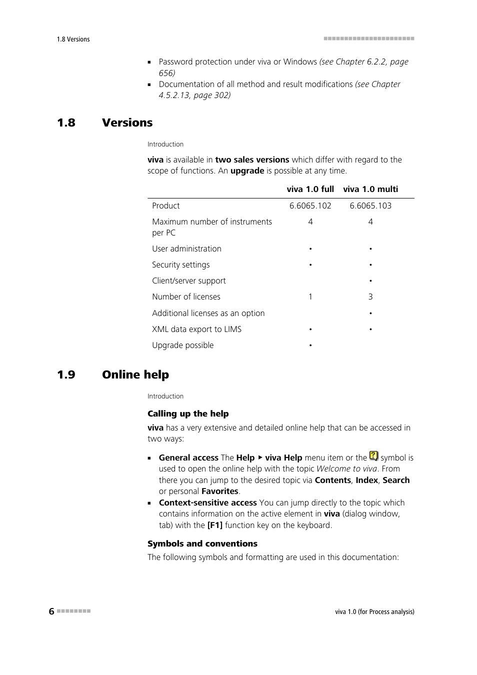 8 versions, 9 online help, Versions | Online help, Comprehensive online help, Program versions | Metrohm viva 1.0 (process analysis) User Manual | Page 18 / 990