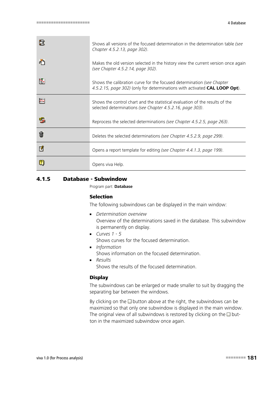 5 database - subwindow, Database - subwindow | Metrohm viva 1.0 (process analysis) User Manual | Page 193 / 990