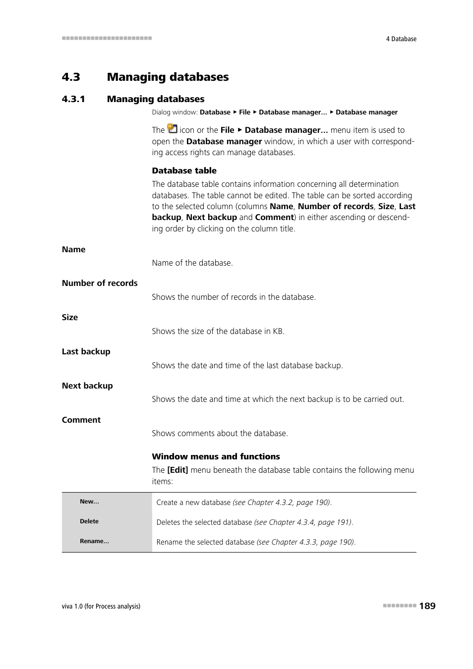 3 managing databases, 1 managing databases, Managing databases | Metrohm viva 1.0 (process analysis) User Manual | Page 201 / 990