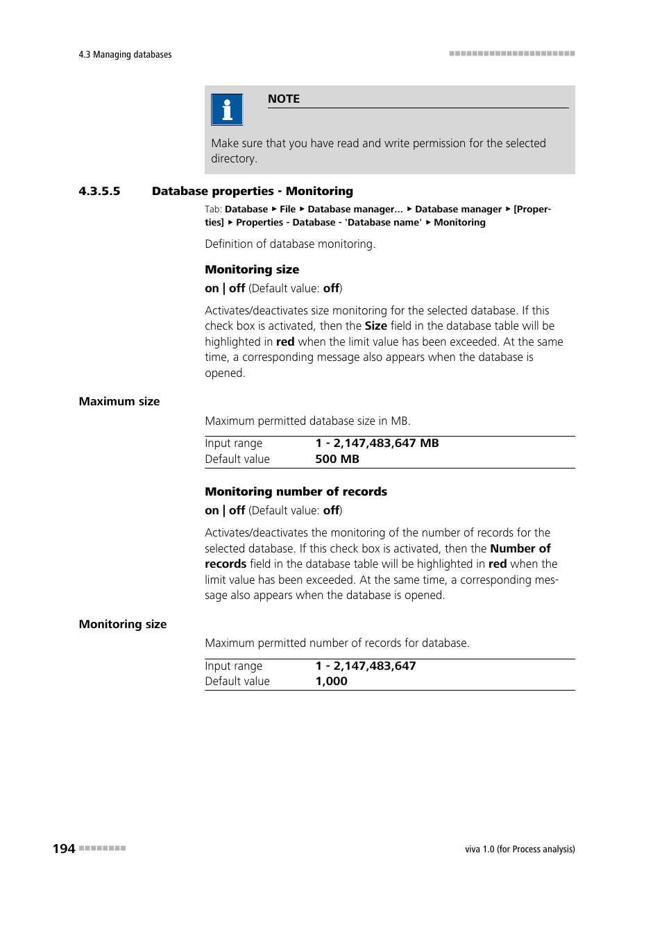 5 database properties - monitoring, Monitoring | Metrohm viva 1.0 (process analysis) User Manual | Page 206 / 990