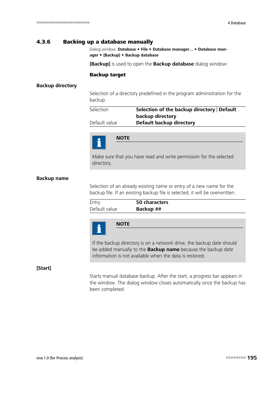 6 backing up a database manually, Backing up a database manually, Backing up a database | Metrohm viva 1.0 (process analysis) User Manual | Page 207 / 990