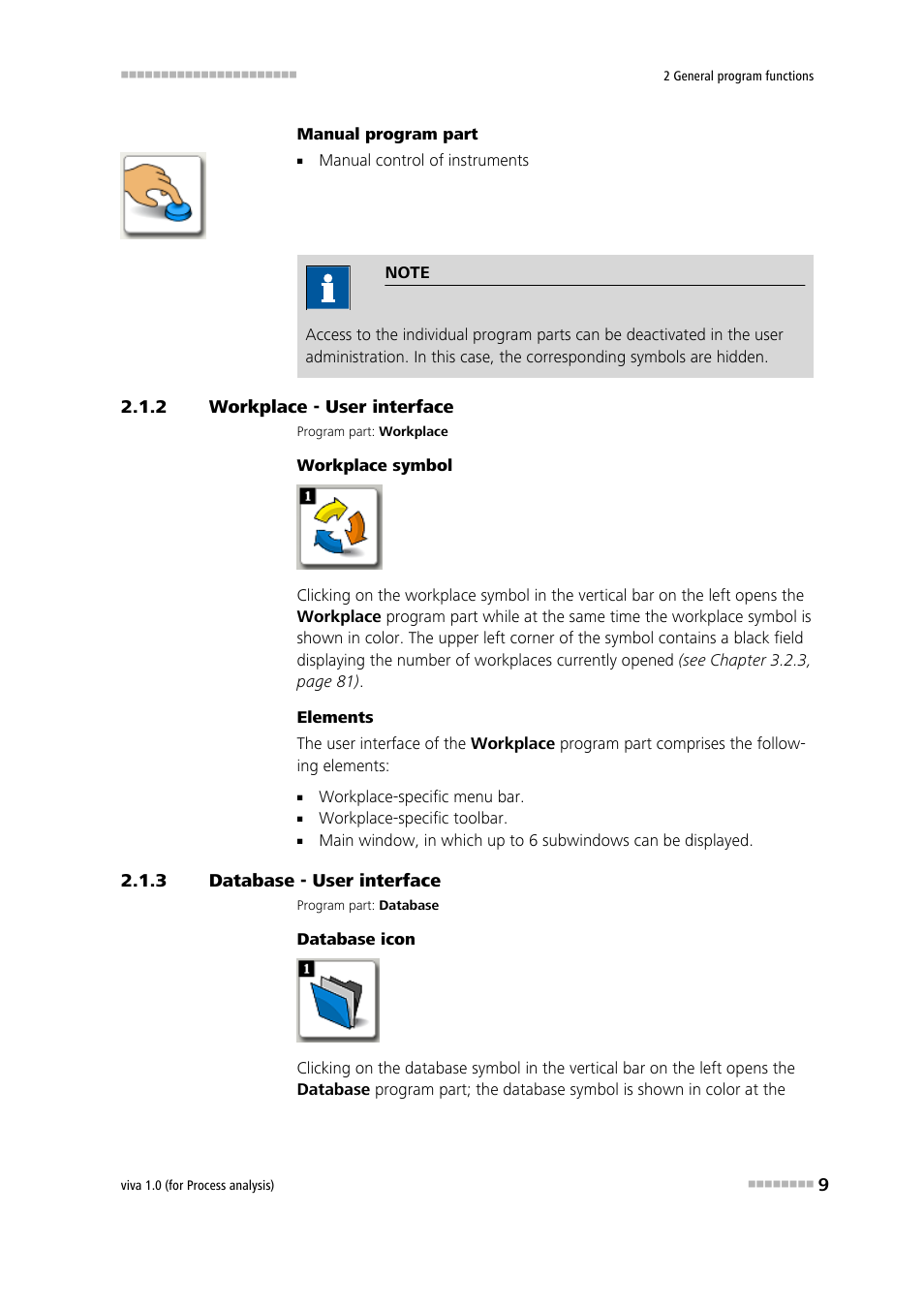 2 workplace - user interface, 3 database - user interface, Workplace - user interface | Database - user interface, Workplace, Database | Metrohm viva 1.0 (process analysis) User Manual | Page 21 / 990