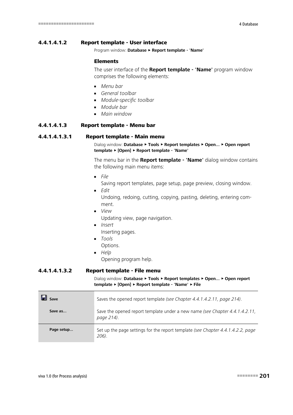 2 report template - user interface, 3 report template - menu bar, 1 report template - main menu | 2 report template - file menu | Metrohm viva 1.0 (process analysis) User Manual | Page 213 / 990