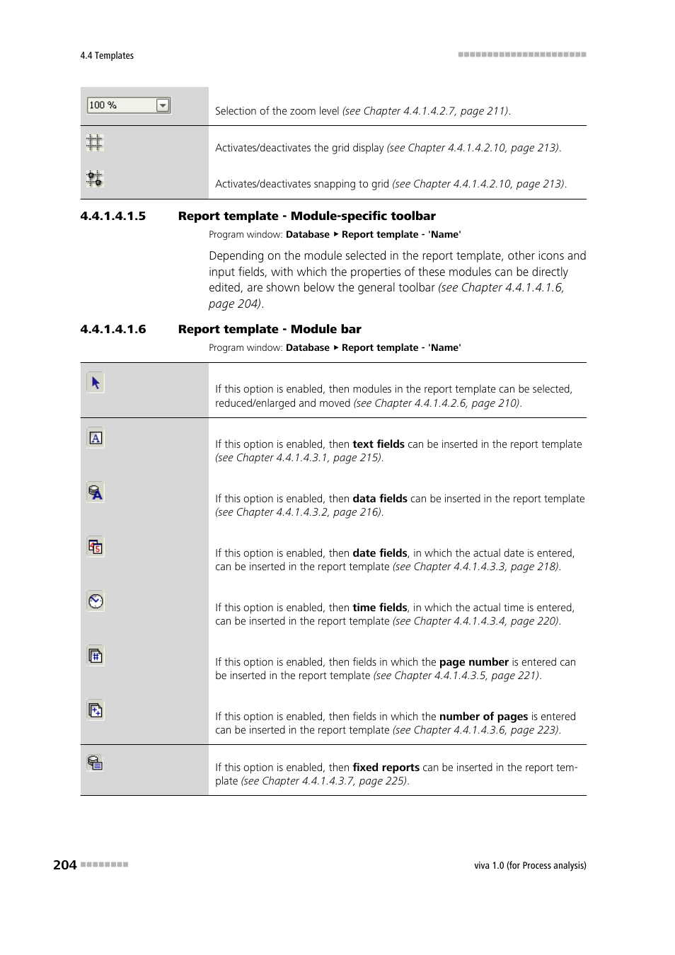 5 report template - module-specific toolbar, 6 report template - module bar, Module-specific toolbar | Module bar | Metrohm viva 1.0 (process analysis) User Manual | Page 216 / 990
