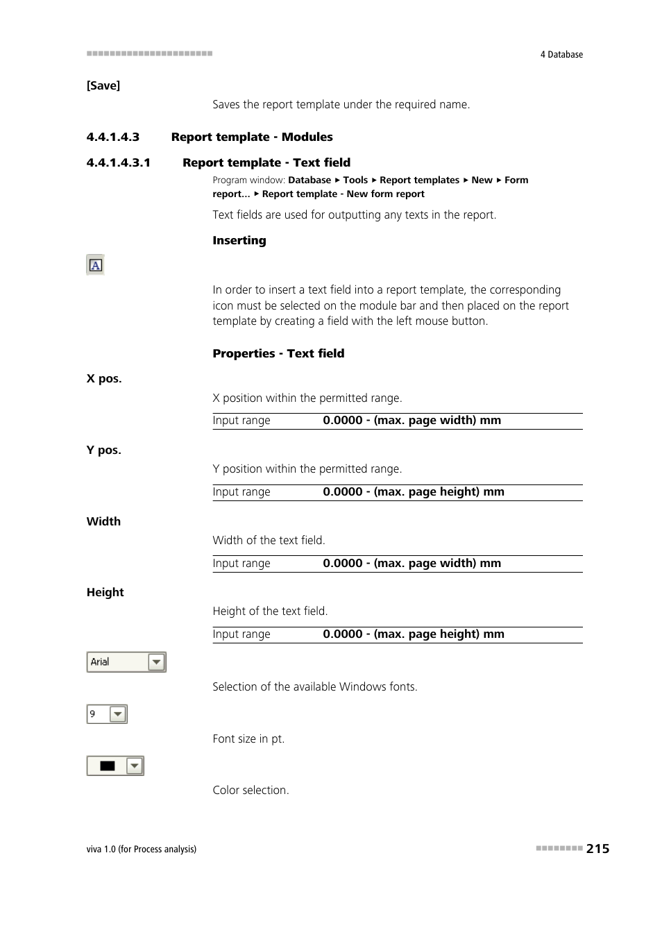 3 report template - modules, 1 report template - text field, Text | Metrohm viva 1.0 (process analysis) User Manual | Page 227 / 990
