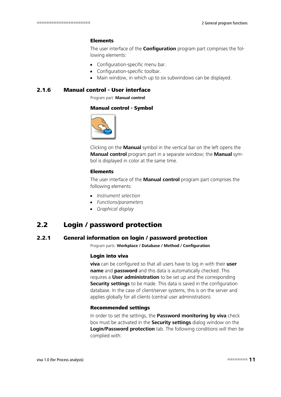 6 manual control - user interface, 2 login / password protection, Manual control - user interface | Login / password protection, General information on login / password protection, Manual | Metrohm viva 1.0 (process analysis) User Manual | Page 23 / 990