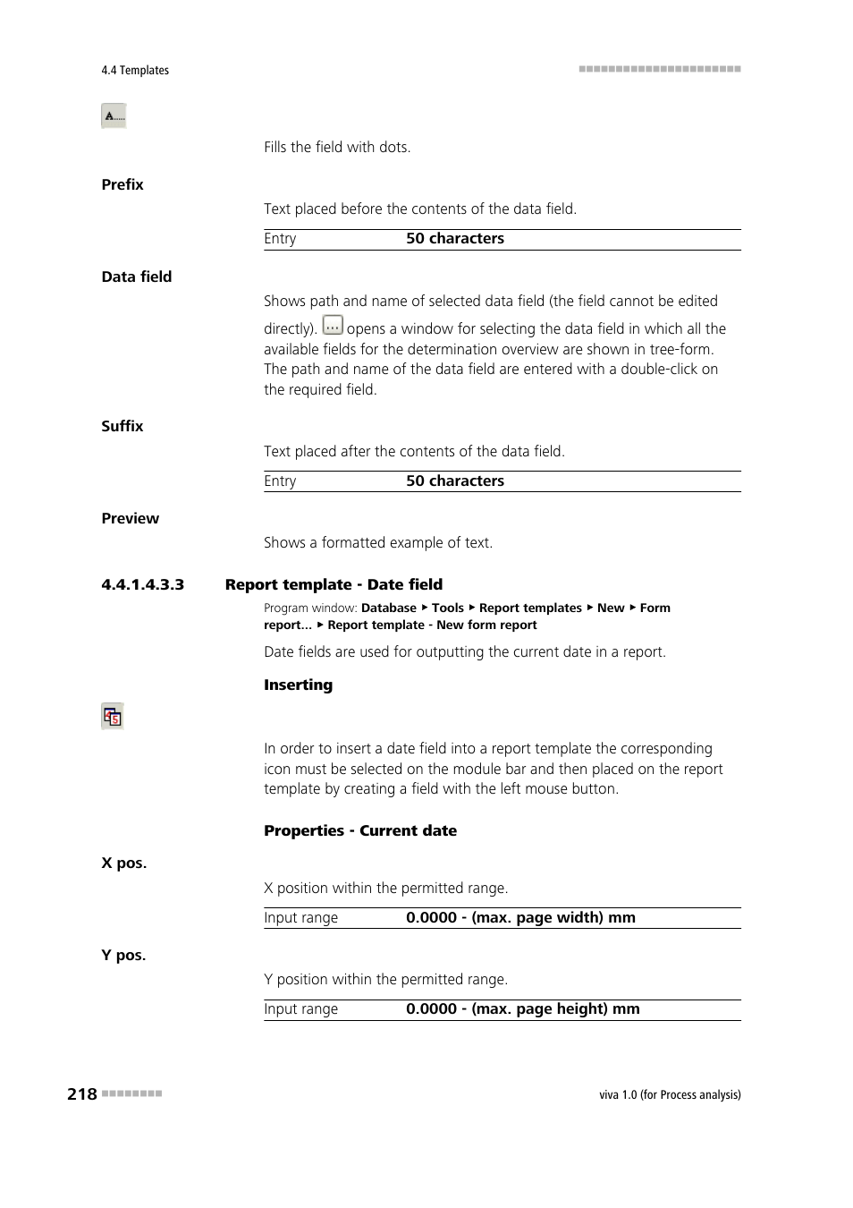 3 report template - date field, Date | Metrohm viva 1.0 (process analysis) User Manual | Page 230 / 990