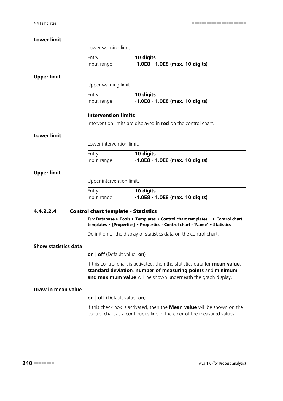 4 control chart template - statistics, Statistics | Metrohm viva 1.0 (process analysis) User Manual | Page 252 / 990