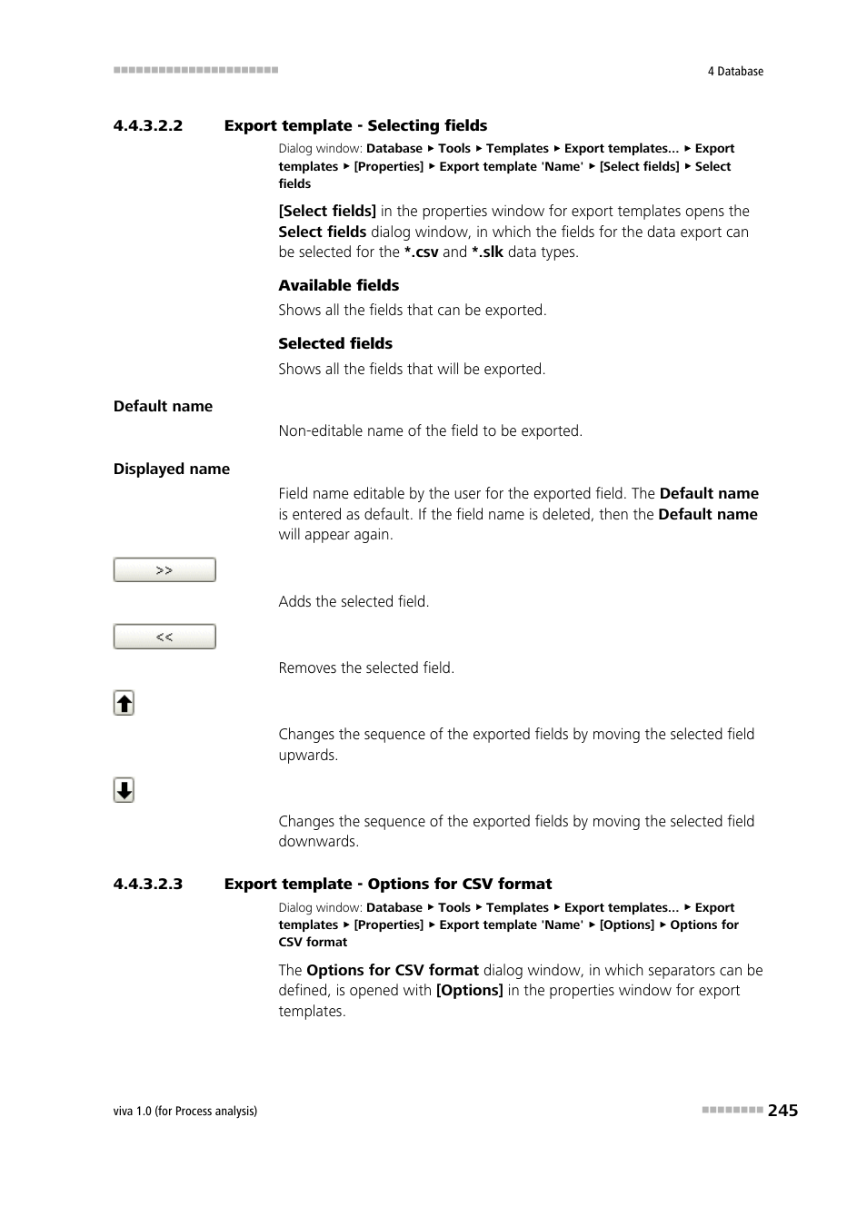 2 export template - selecting fields, 3 export template - options for csv format | Metrohm viva 1.0 (process analysis) User Manual | Page 257 / 990