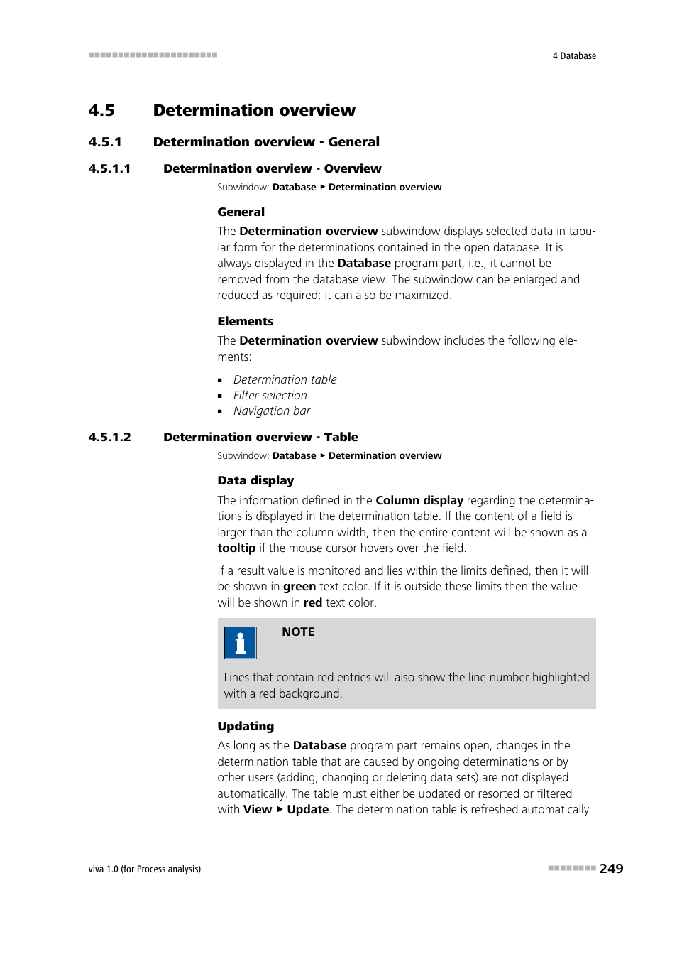 5 determination overview, 1 determination overview - general, 1 determination overview - overview | 2 determination overview - table, Determination overview, Determination overview - general, Overview of functions | Metrohm viva 1.0 (process analysis) User Manual | Page 261 / 990