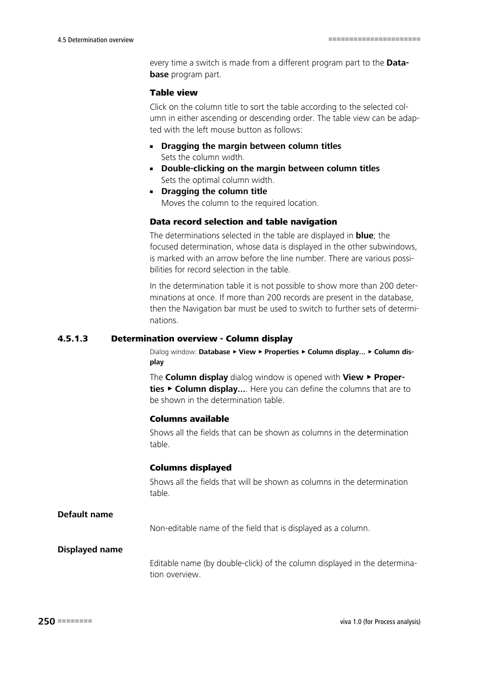 3 determination overview - column display | Metrohm viva 1.0 (process analysis) User Manual | Page 262 / 990