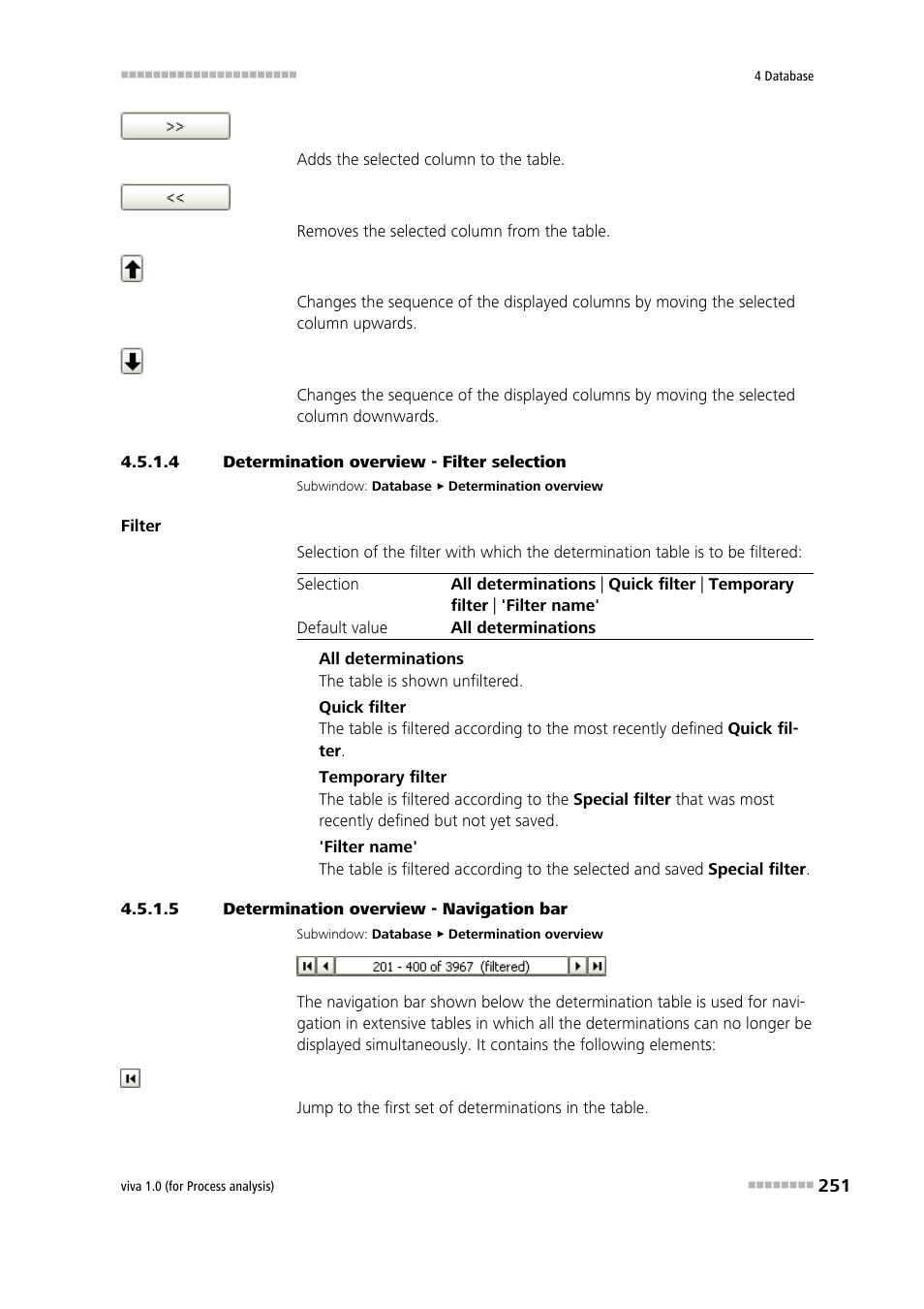 4 determination overview - filter selection, 5 determination overview - navigation bar | Metrohm viva 1.0 (process analysis) User Manual | Page 263 / 990