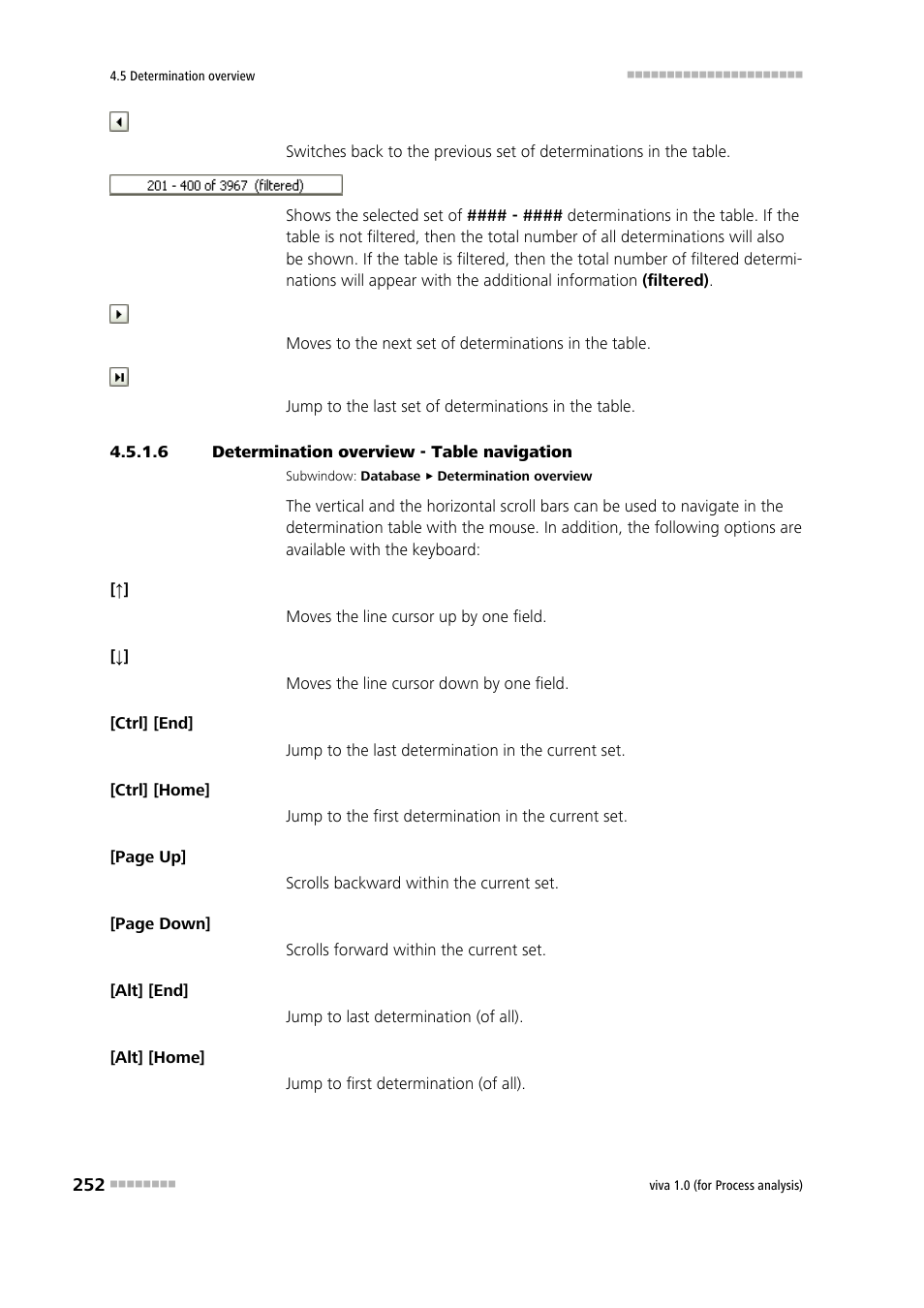 6 determination overview - table navigation | Metrohm viva 1.0 (process analysis) User Manual | Page 264 / 990