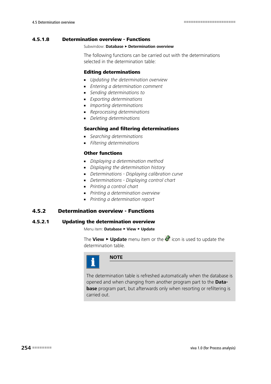 8 determination overview - functions, 2 determination overview - functions, 1 updating the determination overview | Determination overview - functions | Metrohm viva 1.0 (process analysis) User Manual | Page 266 / 990