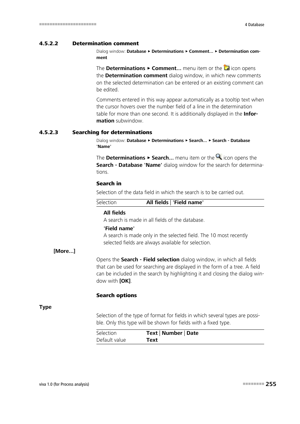 2 determination comment, 3 searching for determinations, Entering a determination comment | Searching determinations | Metrohm viva 1.0 (process analysis) User Manual | Page 267 / 990