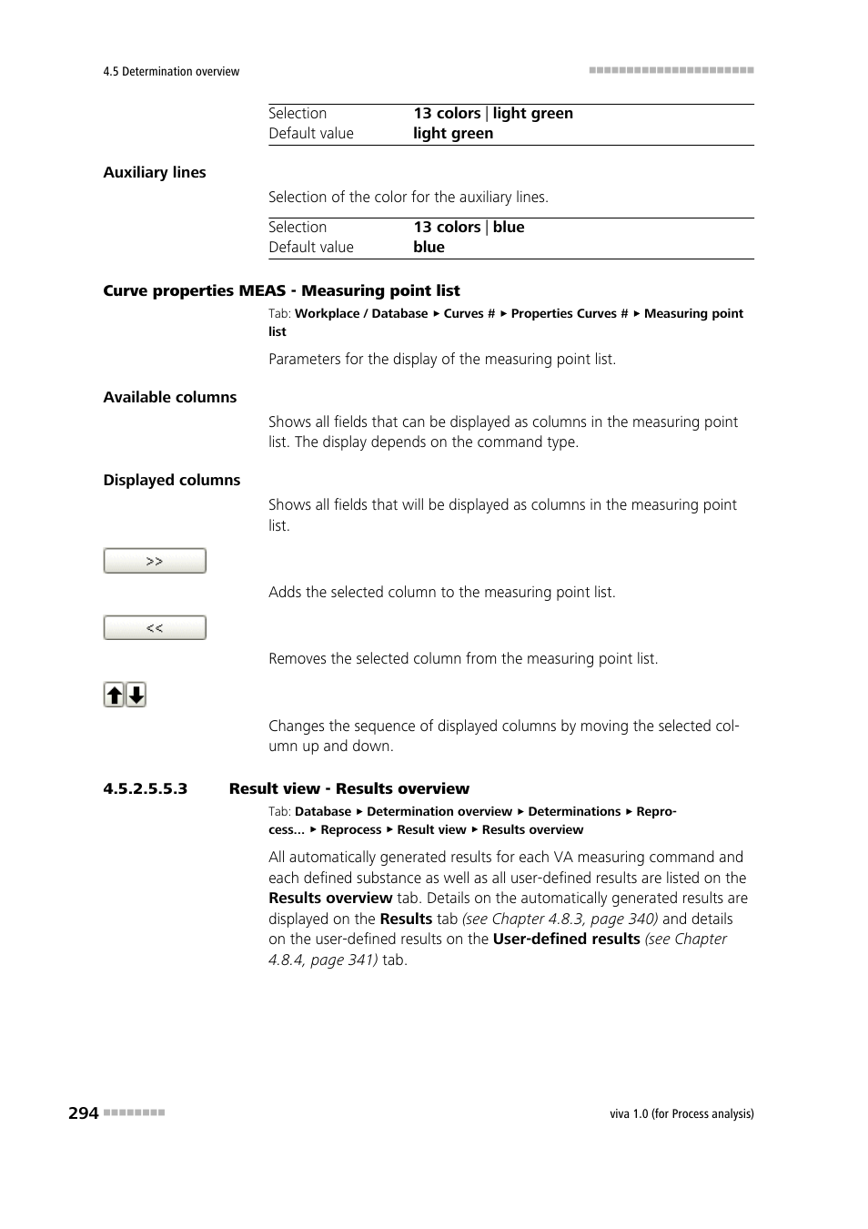 3 result view - results overview, Measuring point list | Metrohm viva 1.0 (process analysis) User Manual | Page 306 / 990