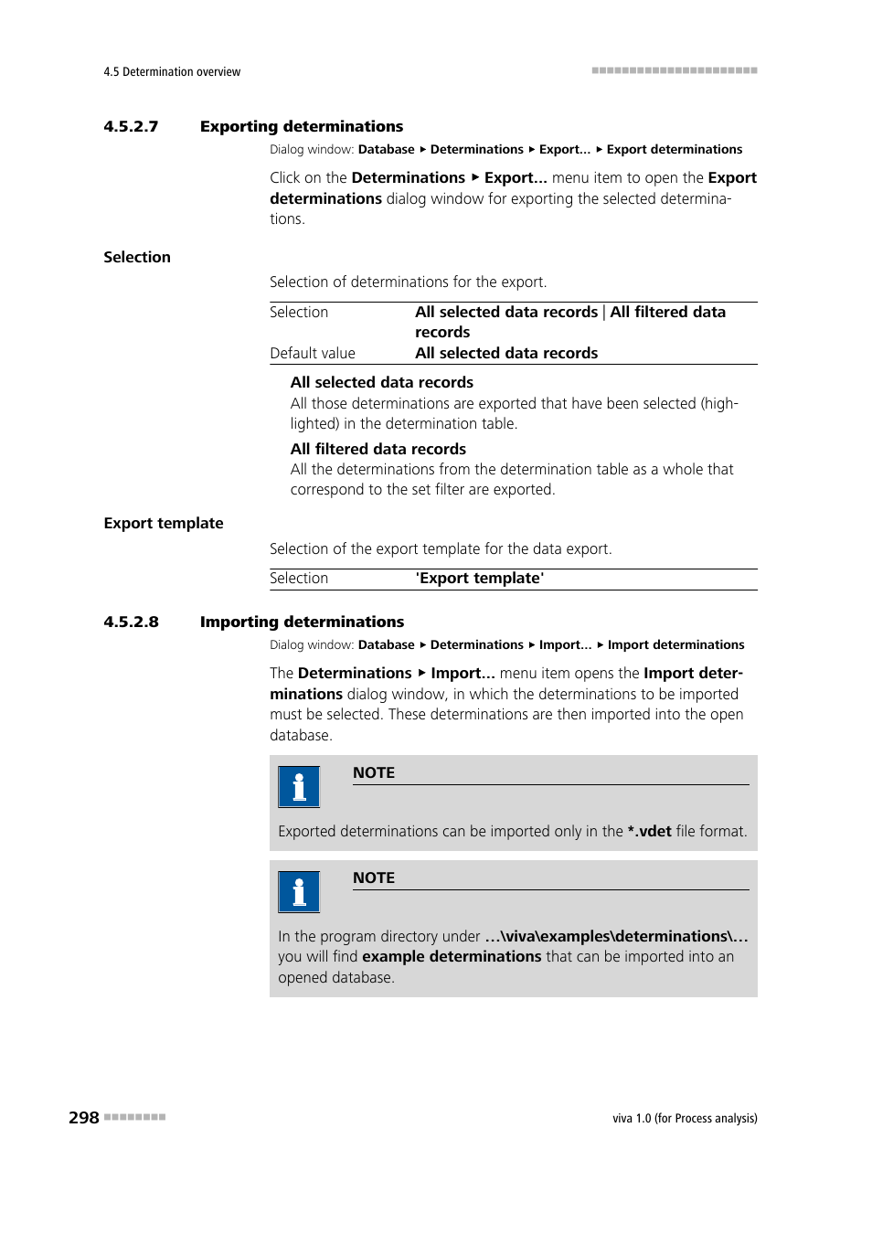 7 exporting determinations, 8 importing determinations, Exporting determinations | Importing determinations | Metrohm viva 1.0 (process analysis) User Manual | Page 310 / 990