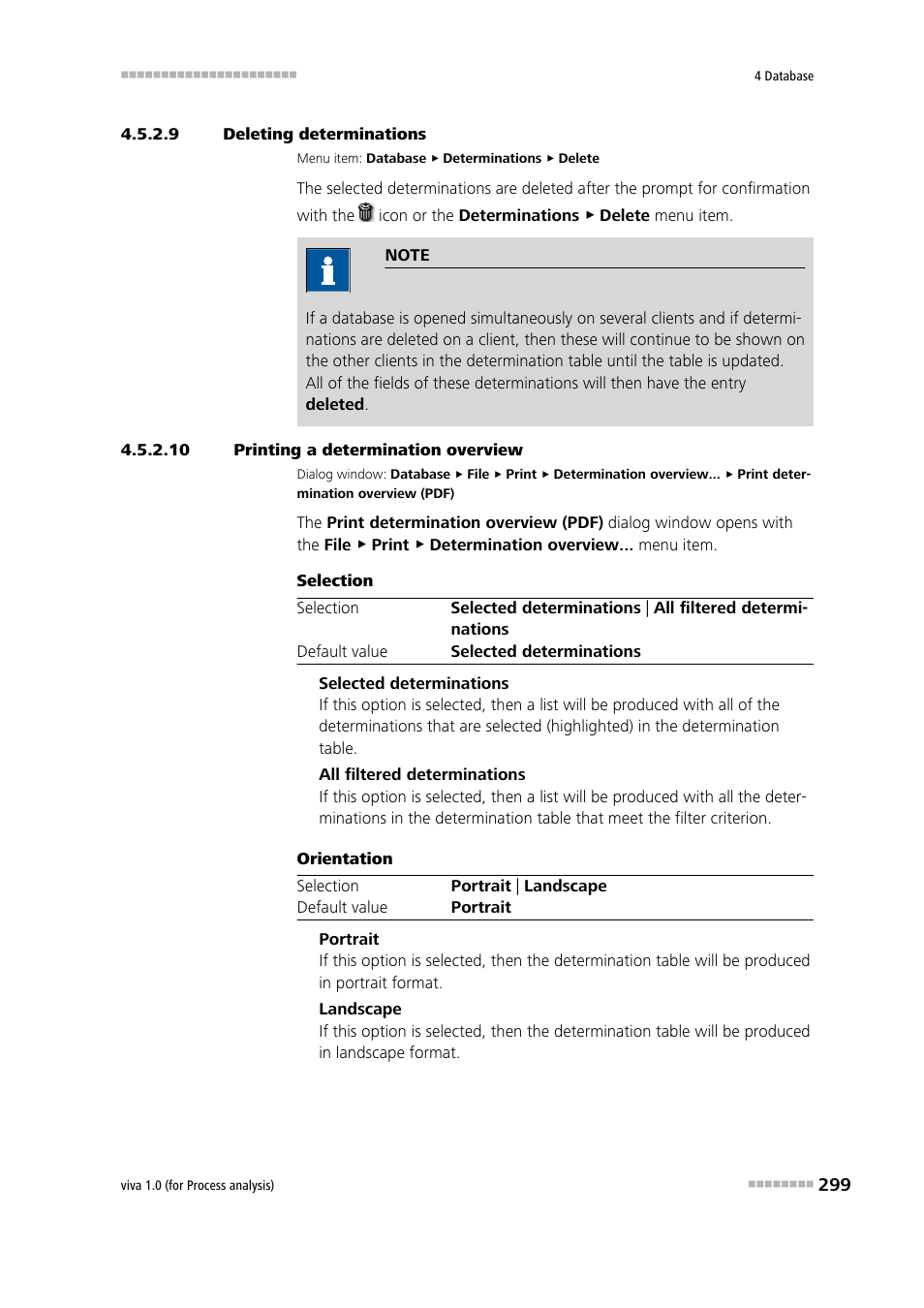 9 deleting determinations, 10 printing a determination overview, Deleting determinations | Printing a determination overview | Metrohm viva 1.0 (process analysis) User Manual | Page 311 / 990