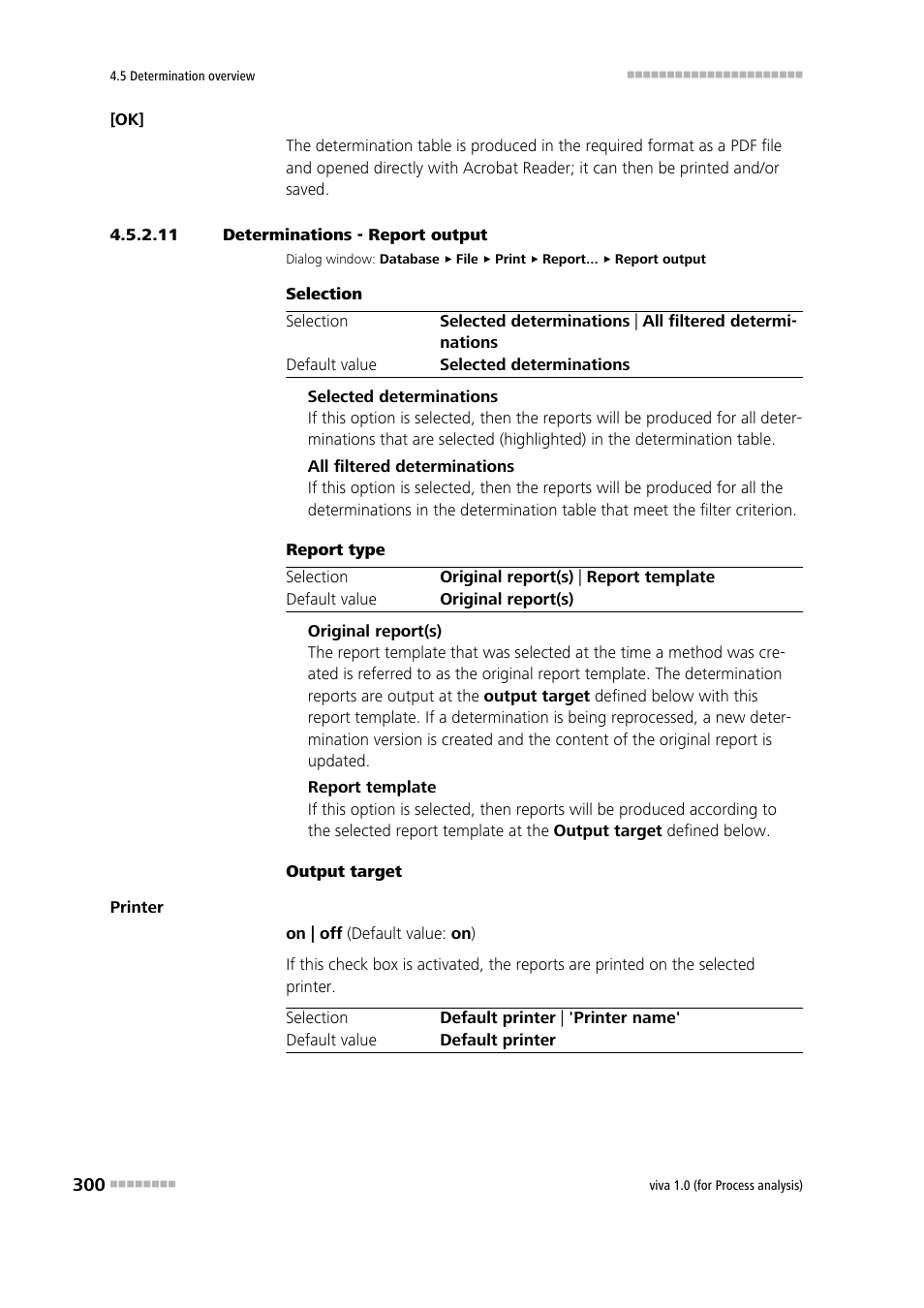 11 determinations - report output, Printing a determination report | Metrohm viva 1.0 (process analysis) User Manual | Page 312 / 990