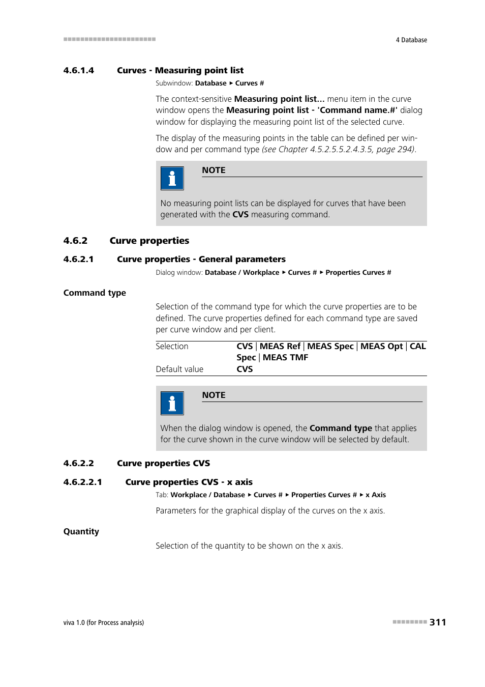 4 curves - measuring point list, 2 curve properties, 1 curve properties - general parameters | 2 curve properties cvs, 1 curve properties cvs - x axis, Curve properties | Metrohm viva 1.0 (process analysis) User Manual | Page 323 / 990