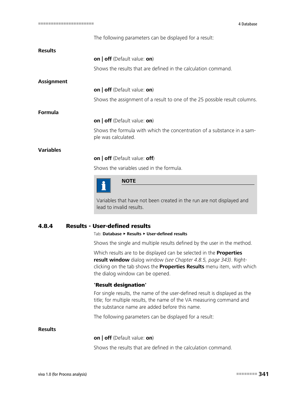 4 results - user-defined results, Results - user-defined results | Metrohm viva 1.0 (process analysis) User Manual | Page 353 / 990