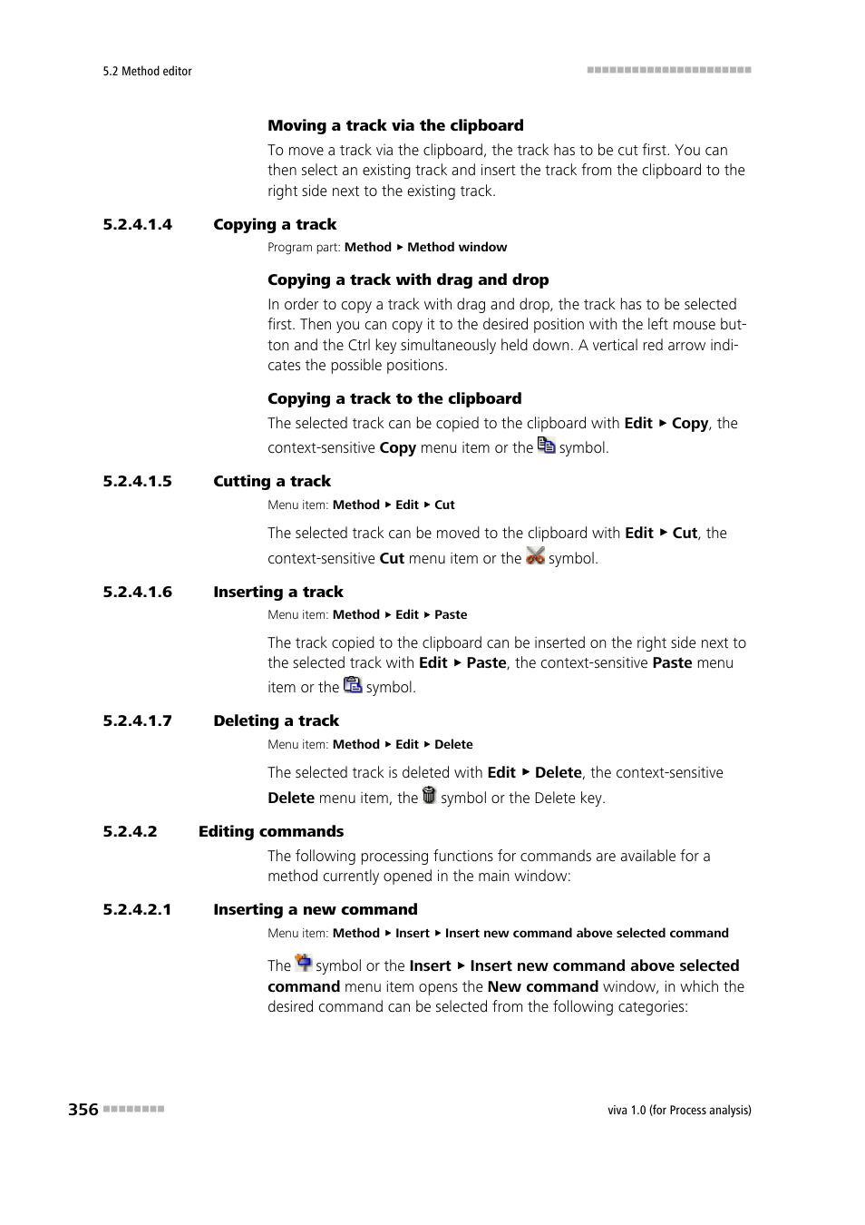 4 copying a track, 5 cutting a track, 6 inserting a track | 7 deleting a track, 2 editing commands, 1 inserting a new command | Metrohm viva 1.0 (process analysis) User Manual | Page 368 / 990