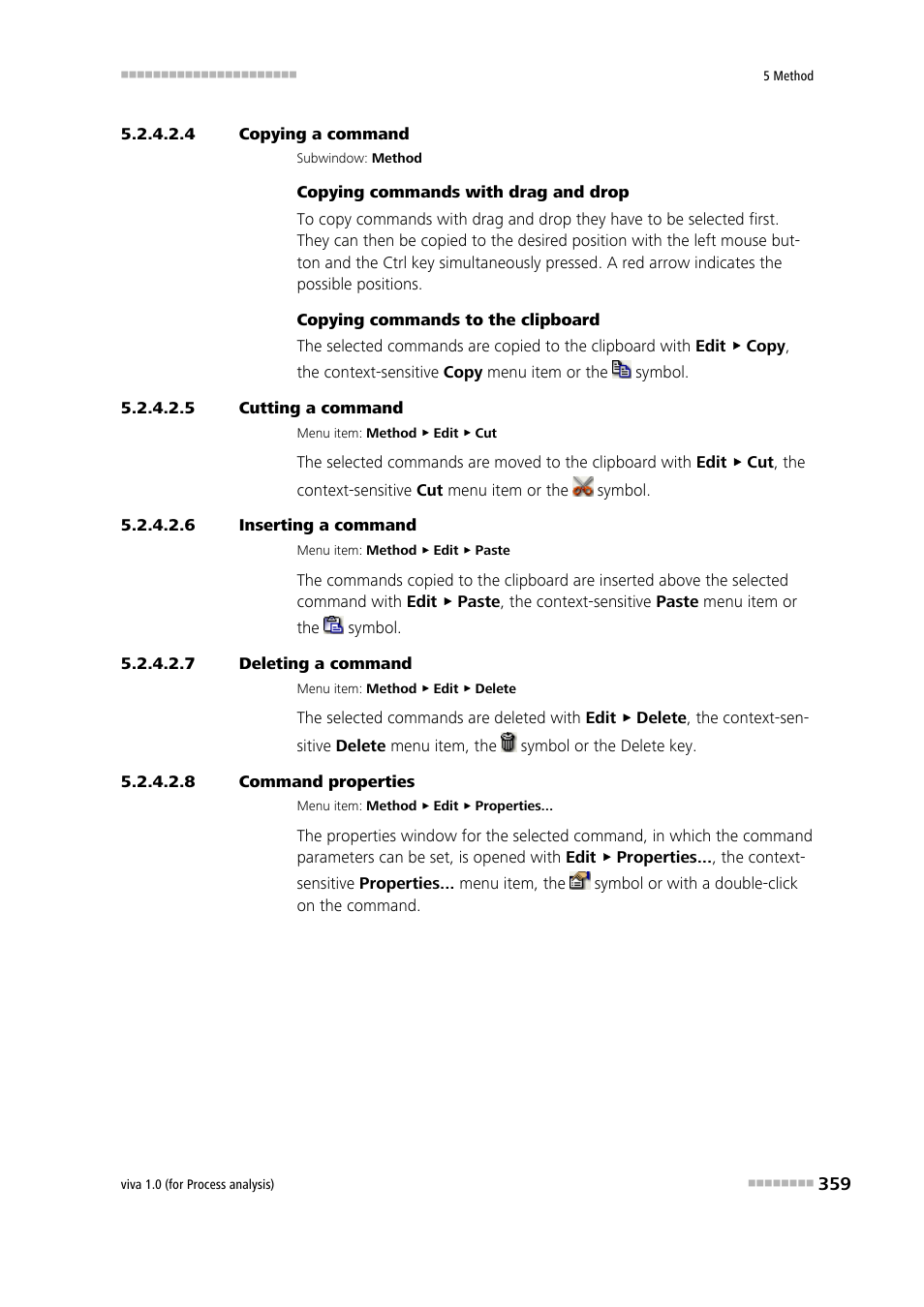 4 copying a command, 5 cutting a command, 6 inserting a command | 7 deleting a command, 8 command properties | Metrohm viva 1.0 (process analysis) User Manual | Page 371 / 990