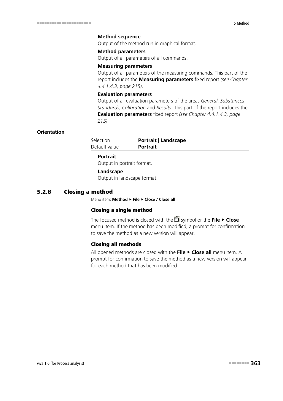 8 closing a method, Closing a method | Metrohm viva 1.0 (process analysis) User Manual | Page 375 / 990