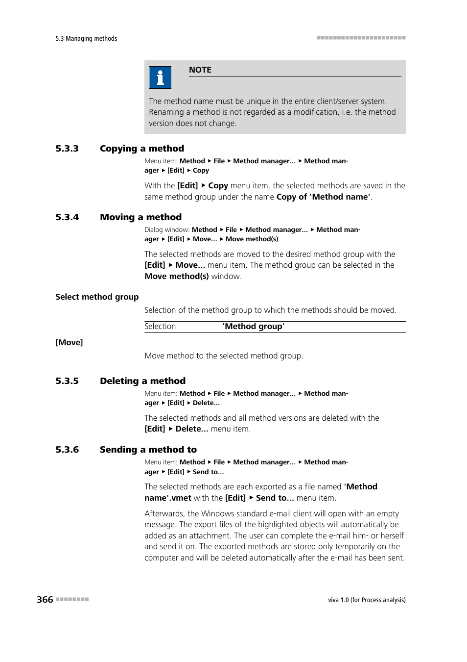 3 copying a method, 4 moving a method, 5 deleting a method | 6 sending a method to, Copying a method, Moving a method, Deleting a method, Sending a method to | Metrohm viva 1.0 (process analysis) User Manual | Page 378 / 990
