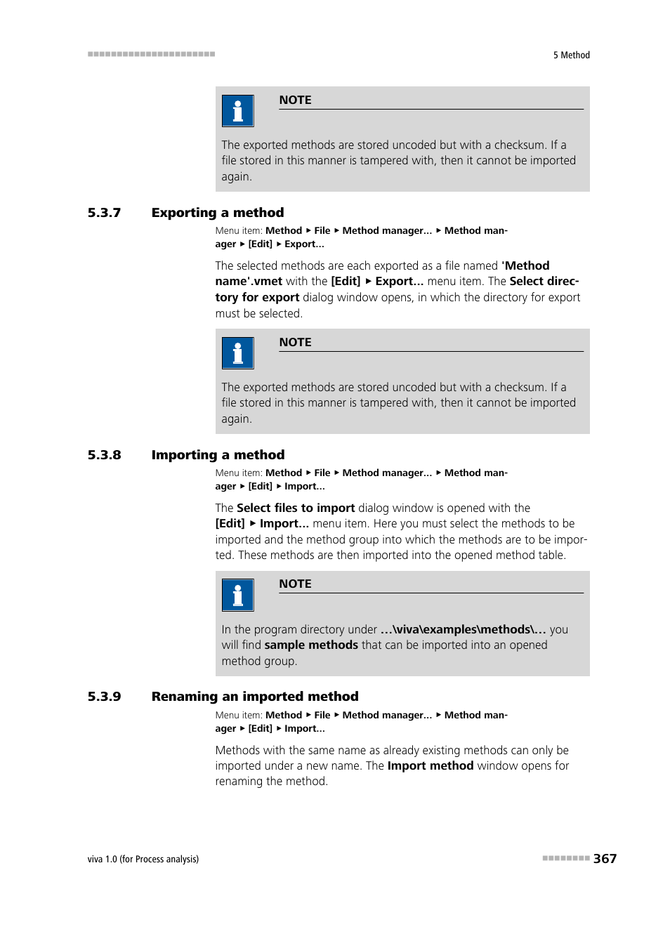 7 exporting a method, 8 importing a method, 9 renaming an imported method | Exporting a method, Importing a method, Renaming an imported method | Metrohm viva 1.0 (process analysis) User Manual | Page 379 / 990