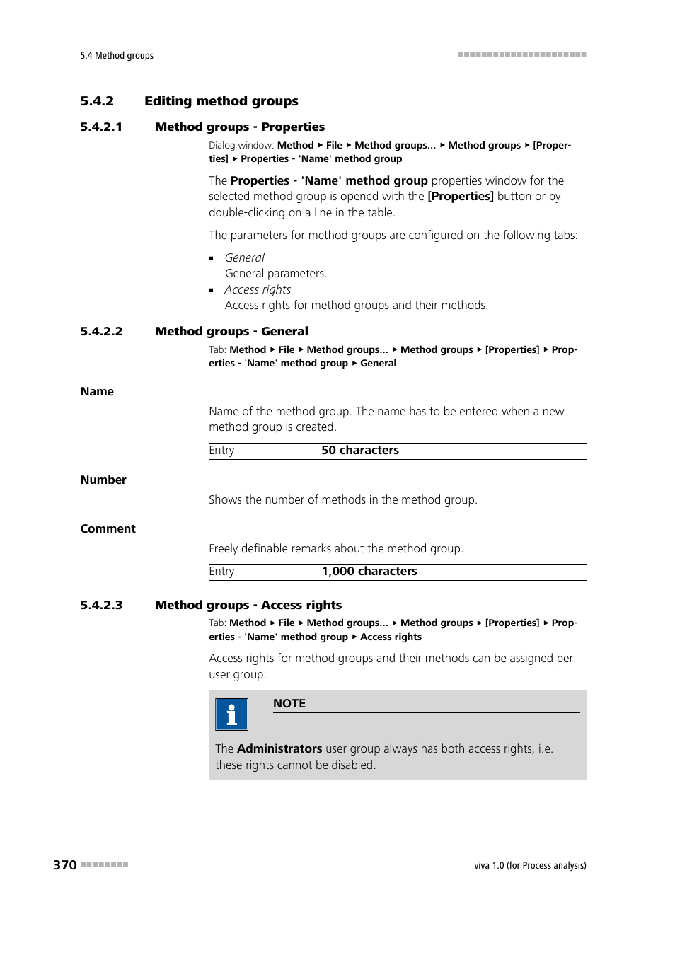 2 editing method groups, 1 method groups - properties, 2 method groups - general | 3 method groups - access rights, Editing method groups | Metrohm viva 1.0 (process analysis) User Manual | Page 382 / 990