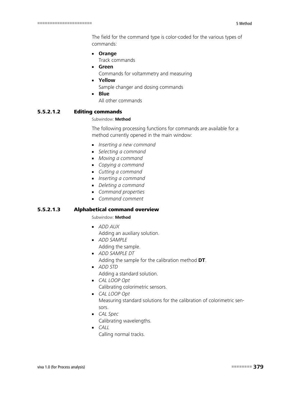 2 editing commands, 3 alphabetical command overview | Metrohm viva 1.0 (process analysis) User Manual | Page 391 / 990